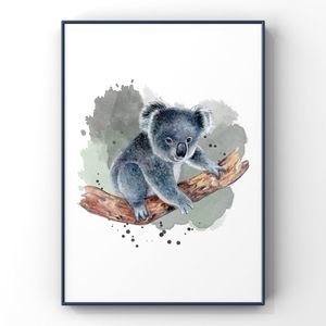 Blue grey watercolor Koala portrait wall art home decor poster print